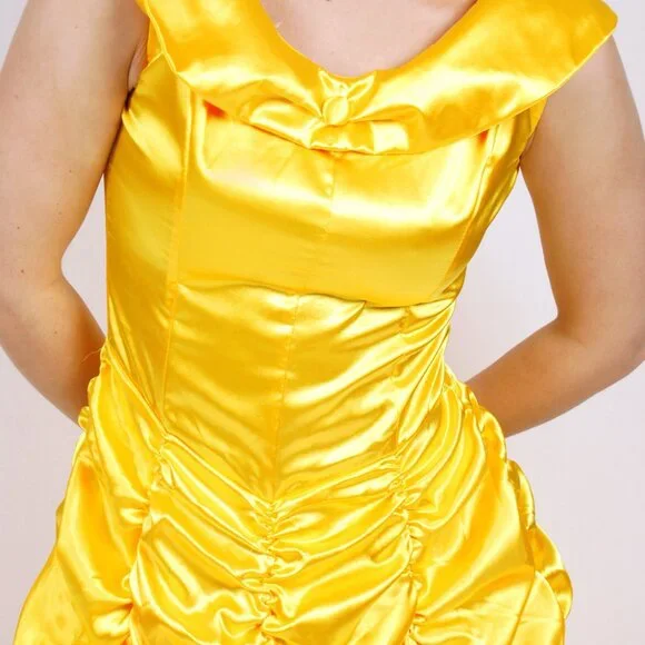 Vintage Princess Bubble Gown (S) small yellow gathered skirt 90s maxi dress - Picture 5 of 7